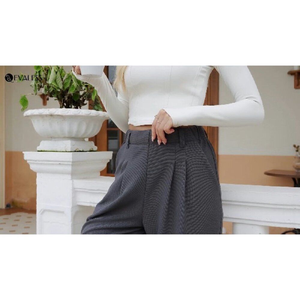Wide Leg Fleece Lined Palazzo Pants High Waisted Business Casual with Pockets - Picture 7 of 8